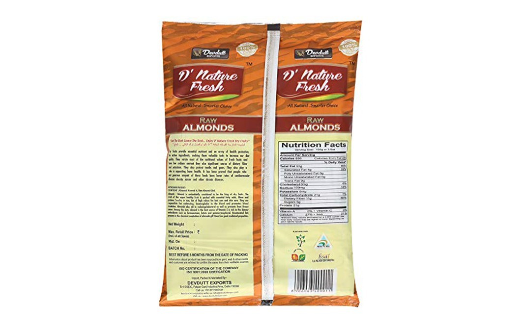 D'nature Fresh California Almonds    Pack  500 grams